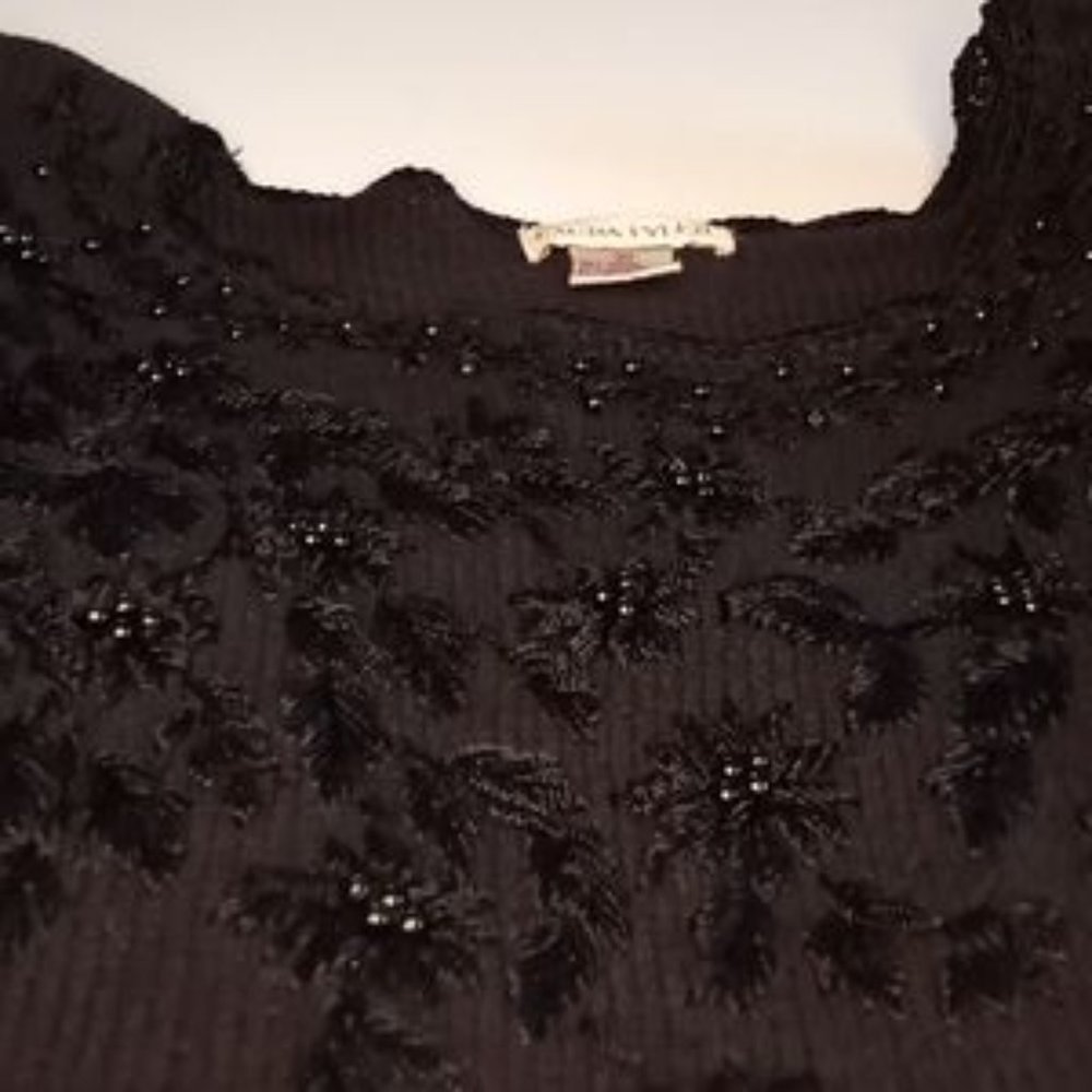 Vintage Laura Tyler Women's Faux Pearl Sweater - Size (M) - Black - Picture 3 of 7